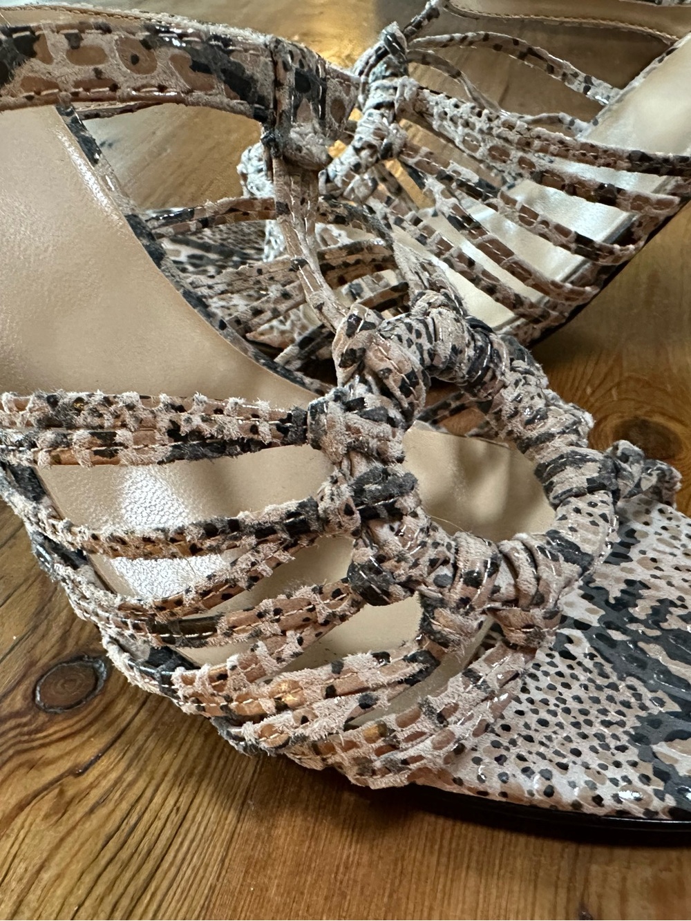 Anne Klein Beige Snake-Print Strappy Heel Sandals - Picture 6 of 7